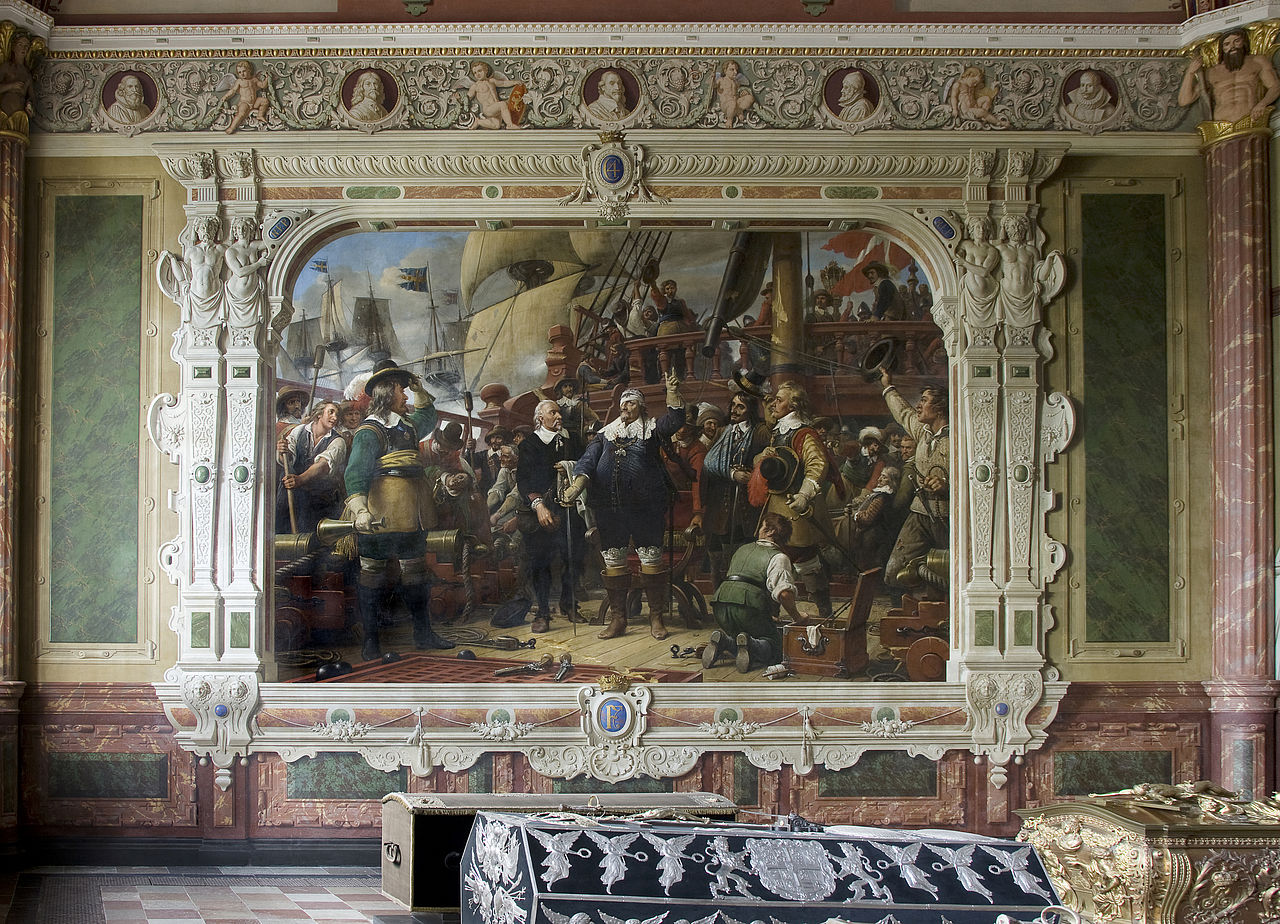 Billede af Christian 4. Kapel og maleriet af Christian 4. på skibet Trefoldigheden under søslaget på Kolberger Heide